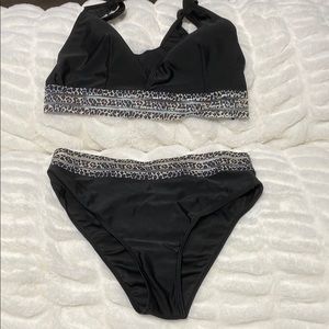 Black Leopard Trim Bikini Set